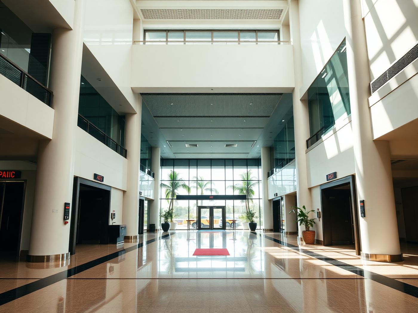 Office building entrance with access control readers and security cameras installed